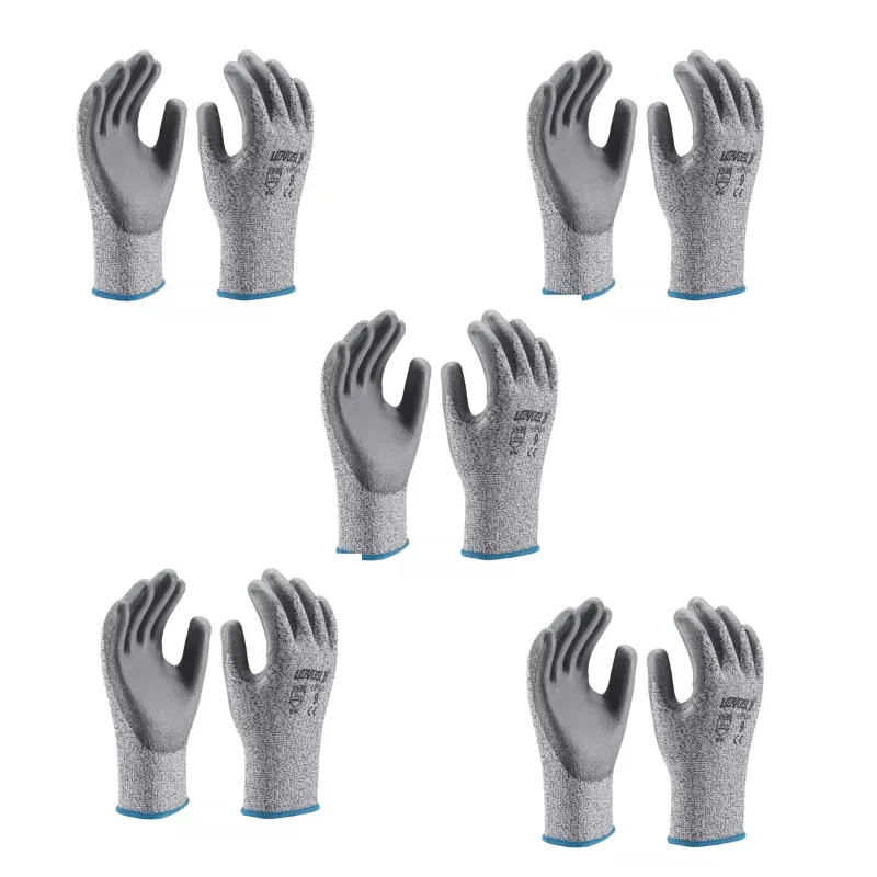 Udyogi PE Cut Resistant Gloves Grey Color, 9 Size, HPU3 (Pack of 5)