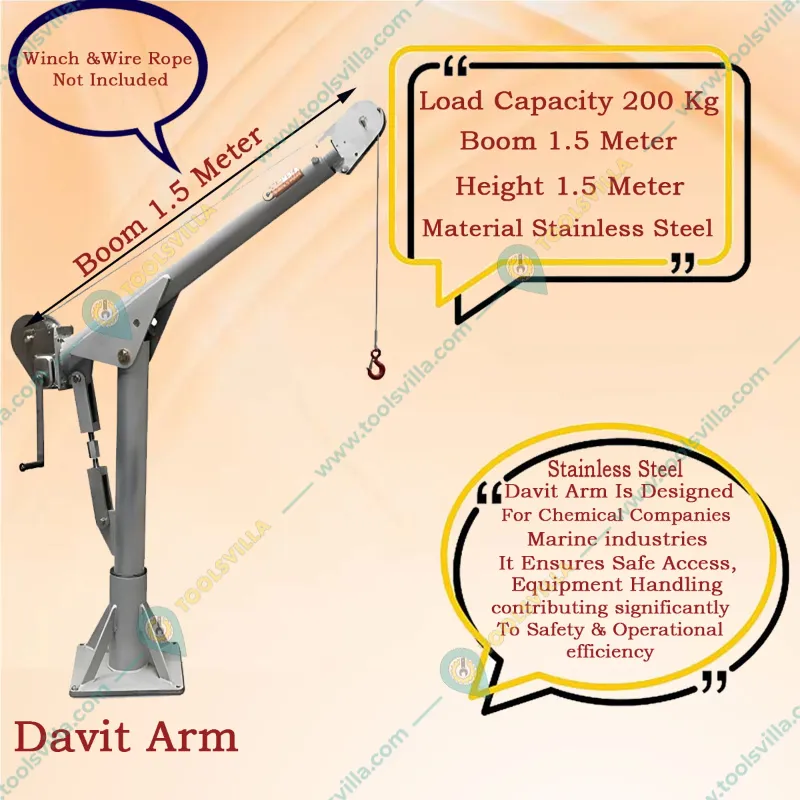 Heavy Duty 200 Kg Load Capacity SS 316  Material Davit Arm For Chemical Industry,Marine Settings & Material Handling