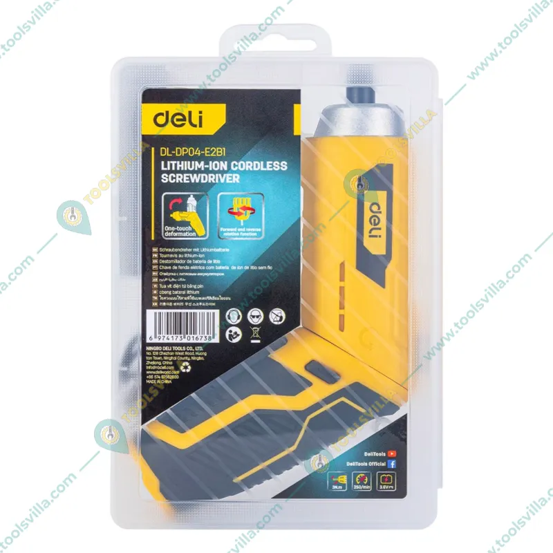 Deli 1/4 Inch 3.6V Lithium-Ion Cordless Screwdriver with Accessories (DL-DP04-E2B1)