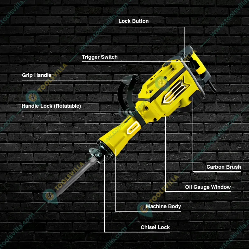 Aryantra 16 kg 1650 W Demolition Hammer, 45 mm Cylinder Dia. (AY-DM-65G) by Kisankraft