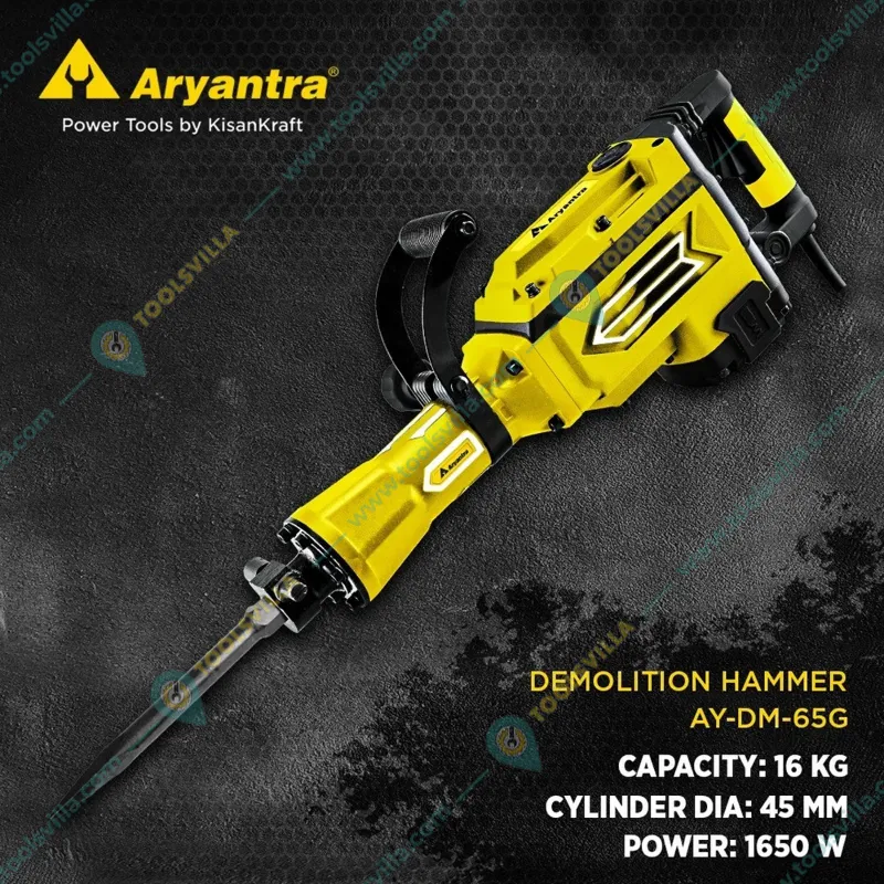 Aryantra 16 kg 1650 W Demolition Hammer, 45 mm Cylinder Dia. (AY-DM-65G) by Kisankraft