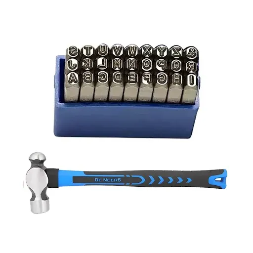 De Neers Hand Tools Combo of 10 mm Letter Punch (A to Z) And 230g Ball Pein Hammer With Fibreglass Handle