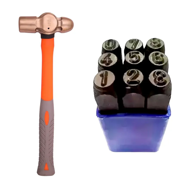De Neers Hand Tools Combo of 1 mm Figure Punch (0 to 9) And 230 gm Al-Br. Ball Pein Hammer With Handle