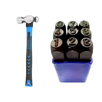 De Neers Hand Tools Combo of 8 mm Figure Punch (0 to 9) And 230g Ball Pein Hammer With Fibreglass Handle