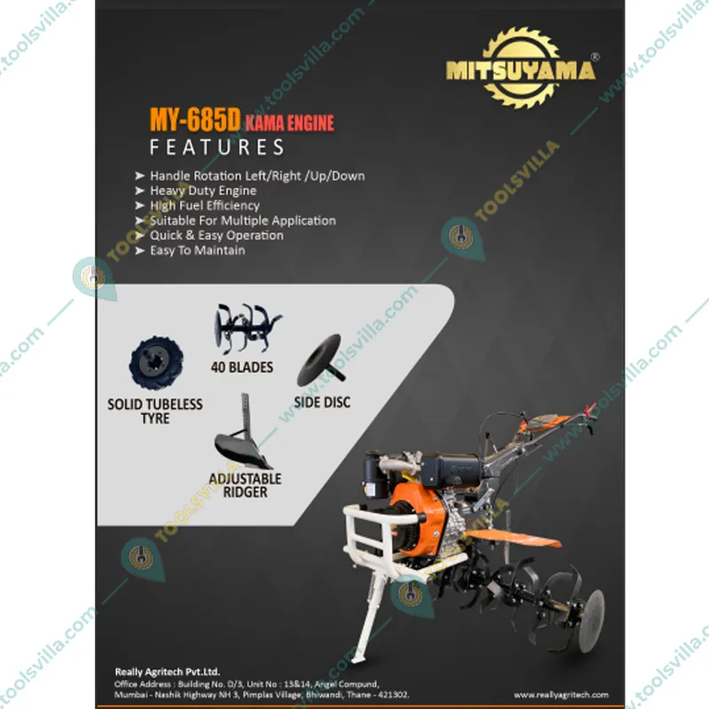 Mitsuyama 685D, 10 HP Diesel Power Tiler With 406 cc KAMA Engine, for Agriculture for Garden & Agriculture, Weeding in All Types of Crops & Gardens
