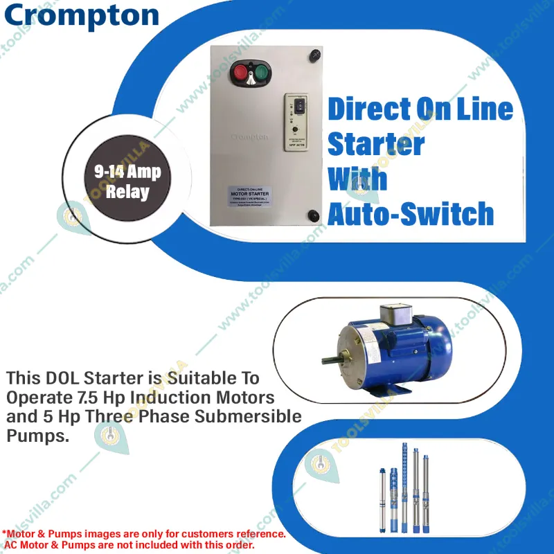 Crompton 9-14 Amp Three Phase Direct On Line Starter With Auto-Switch For 7.5Hp Induction Motor & 5Hp Submersible Pump