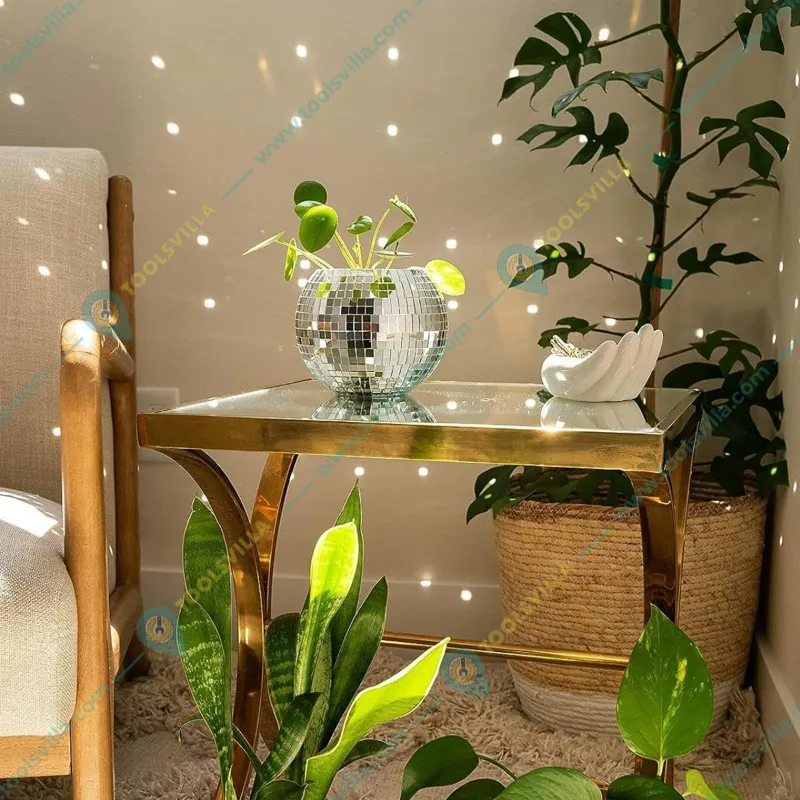 Ecofynd 6 Inch Hanging Disco Ball Planter and White Cotton Macrame Plant Hanger for Home Décor(POT030)