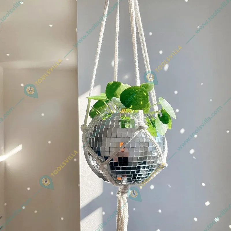 Ecofynd 6 Inch Hanging Disco Ball Planter and White Cotton Macrame Plant Hanger for Home Décor(POT030)