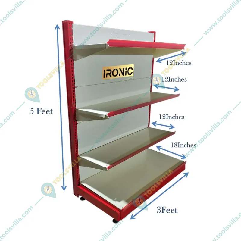 Ironic 5 feet x 3 feet 4 Shelves Slotted Channel Display Rack For Multipurpose Uses 