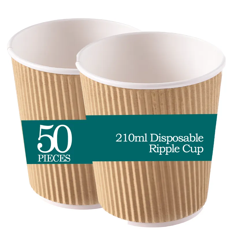 POCHEON 50 Pcs 210ml Disposable Ripple Cup Without Lid for Tea, Coffee, Soup, Water