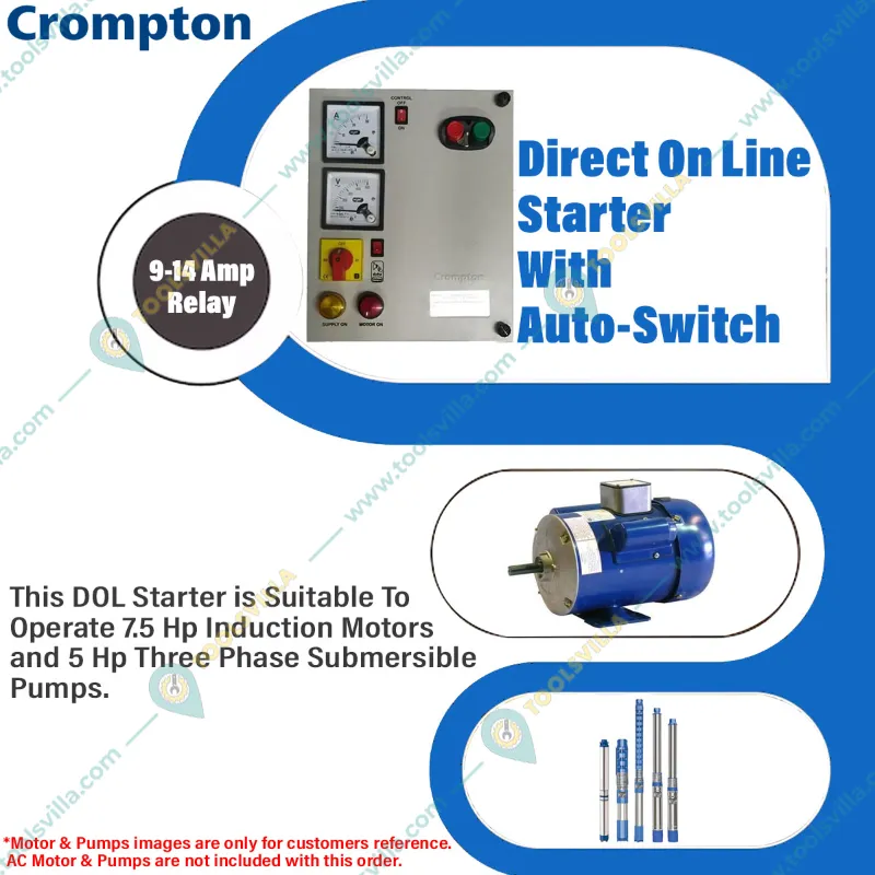 Crompton 9-14 Amps 3Ph DOL Starter With Auto Switch For 7.5Hp Induction Motor & 5Hp Submersible Pump- 1 Year Warranty