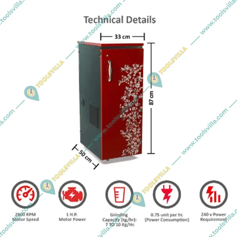 Automatic Domestic Flour Mill/Atta Chakki/Ghar Ghanti 1HP with Child Lock System, 7 kg/hr