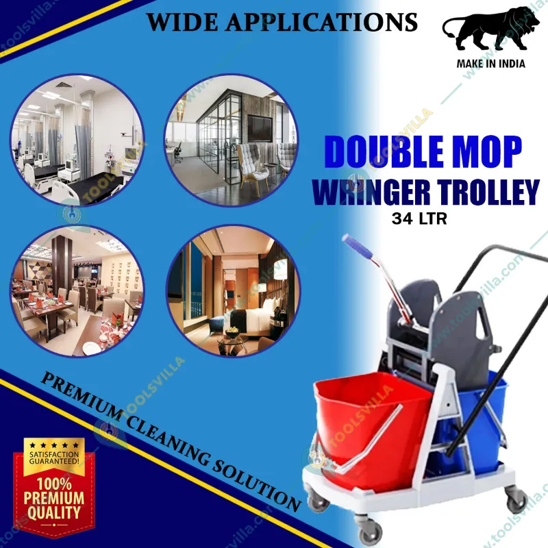 Heavy Duty 34 Liters Double Mop Wringer Trolley With Down Press 