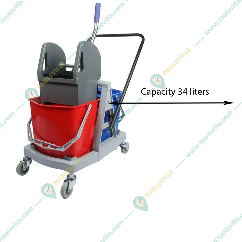 Heavy Duty 34 Liters Double Mop Wringer Trolley With Down Press 