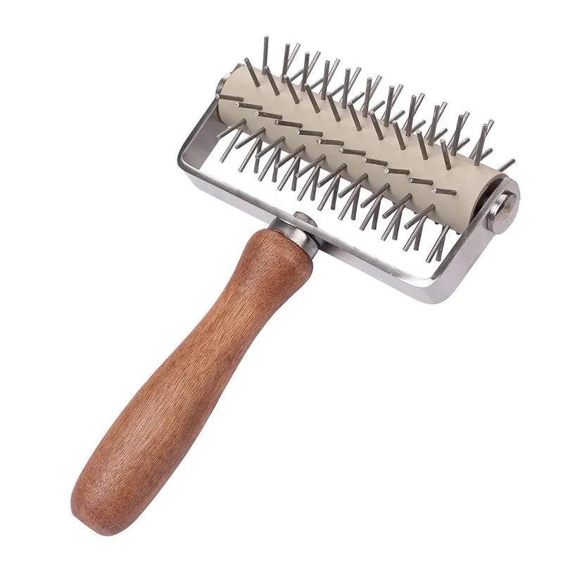 Stainless Steel Dough Docker Roller Cutter with Spikes and Wood Handle for Pizza, Cookies, Bread