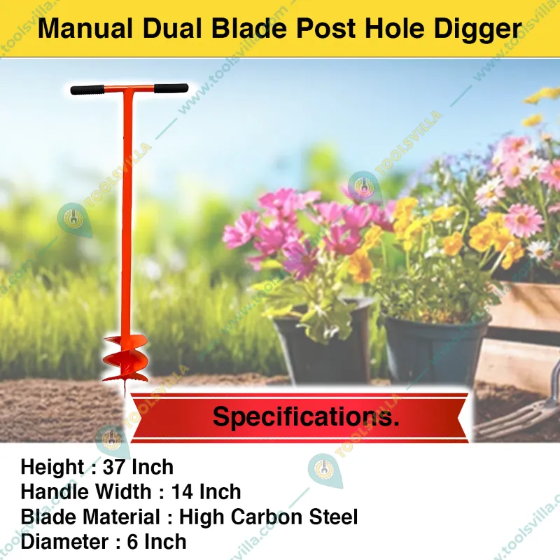 Manual Dual Blade Post Hole Hand Auger, Earth Hole Digger, Use for Nursery &Gardening With 6 inch(15.24 cm) Diameter