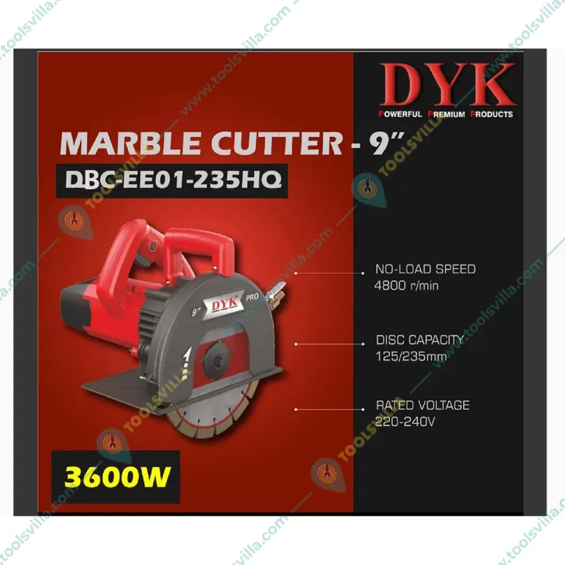 DYK 235 mm (9 Inch) 3600 Watt Waterproof Marble Cutter, 4800 RPM (DBC-EE01-235HQ)