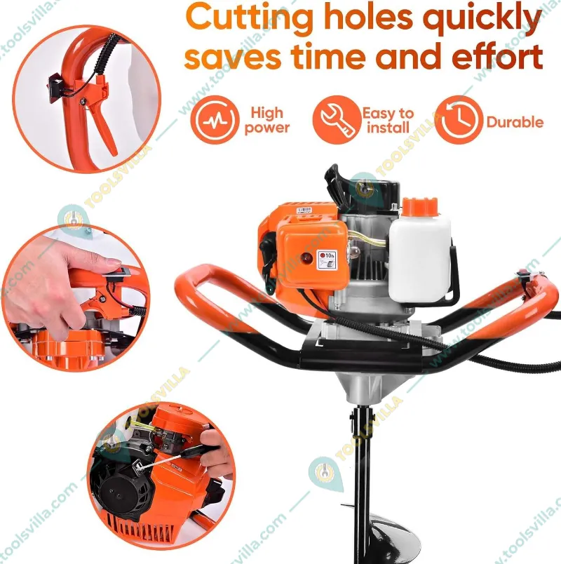 Heavy Duty 2-stroke, 2.6 HP 52-cc with 4 and 10 inch Drill Bit For Earth Auger/ Post Hole Digger Machine