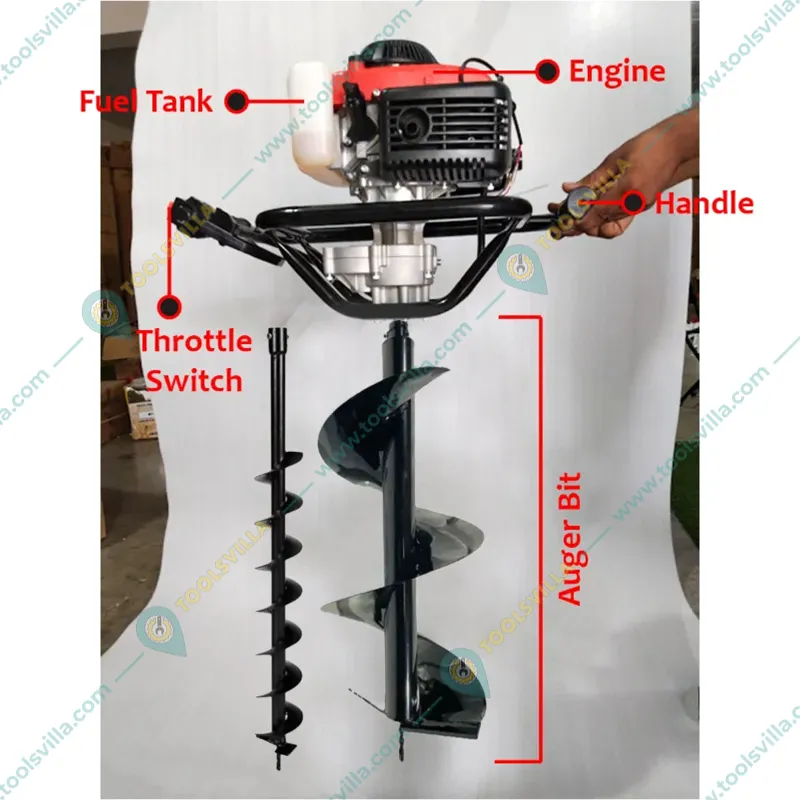 Heavy Duty 4-stroke, 82 CC For Earth Auger/ Post Hole Digger Machine with 4 & 12 inch Auger Bit