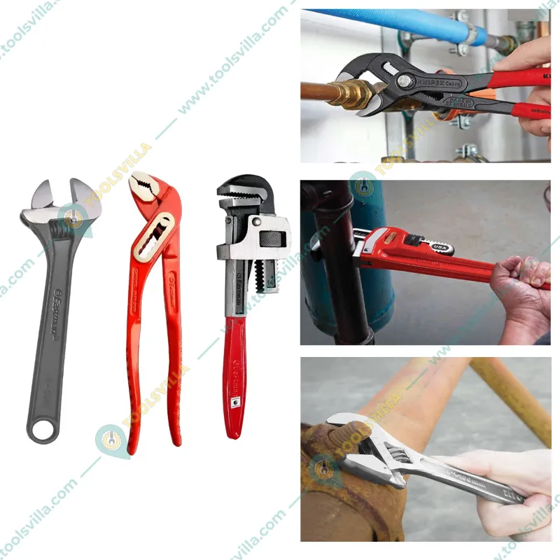 Eastman 3 Pcs Plumbing Tools Kit (Contains 10 Inch Water Pump Plier, 18 Inch Pipe Wrench, 15 Inch Adjustable wrench) 