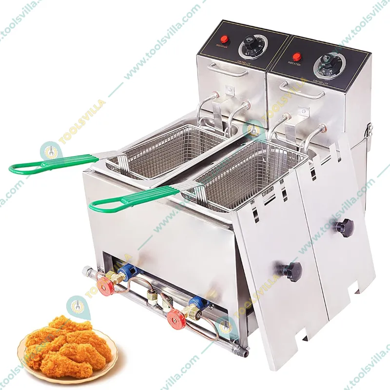 Commercial Stainless Steel 5+5L Electric & Gas Operated Double Pan Deep Fryer, 3000W