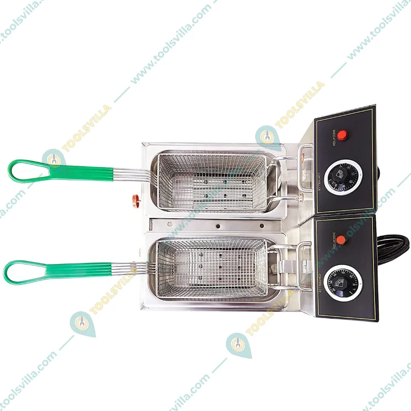 Commercial Stainless Steel 5+5L Electric & Gas Operated Double Pan Deep Fryer, 3000W