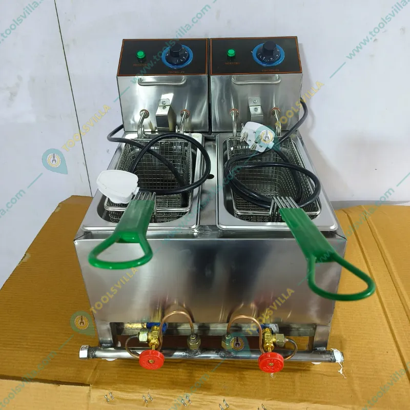 Commercial Stainless Steel 5+5L Electric & Gas Operated Double Pan Deep Fryer, 3000W