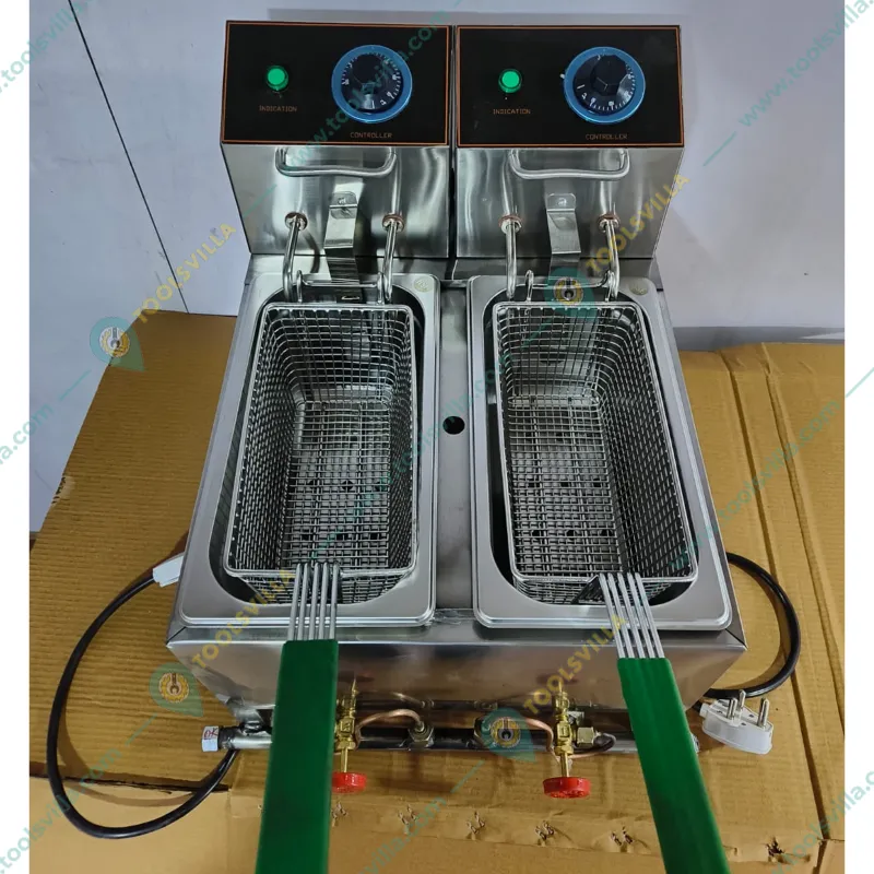 Commercial Stainless Steel 5+5L Electric & Gas Operated Double Pan Deep Fryer, 3000W
