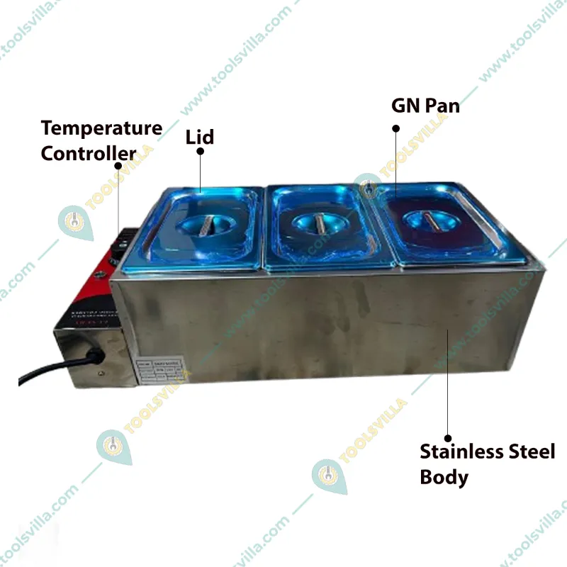  Heavy Duty Stainless Steel 3 Pan Electric Bain Marie, 1.5KW 