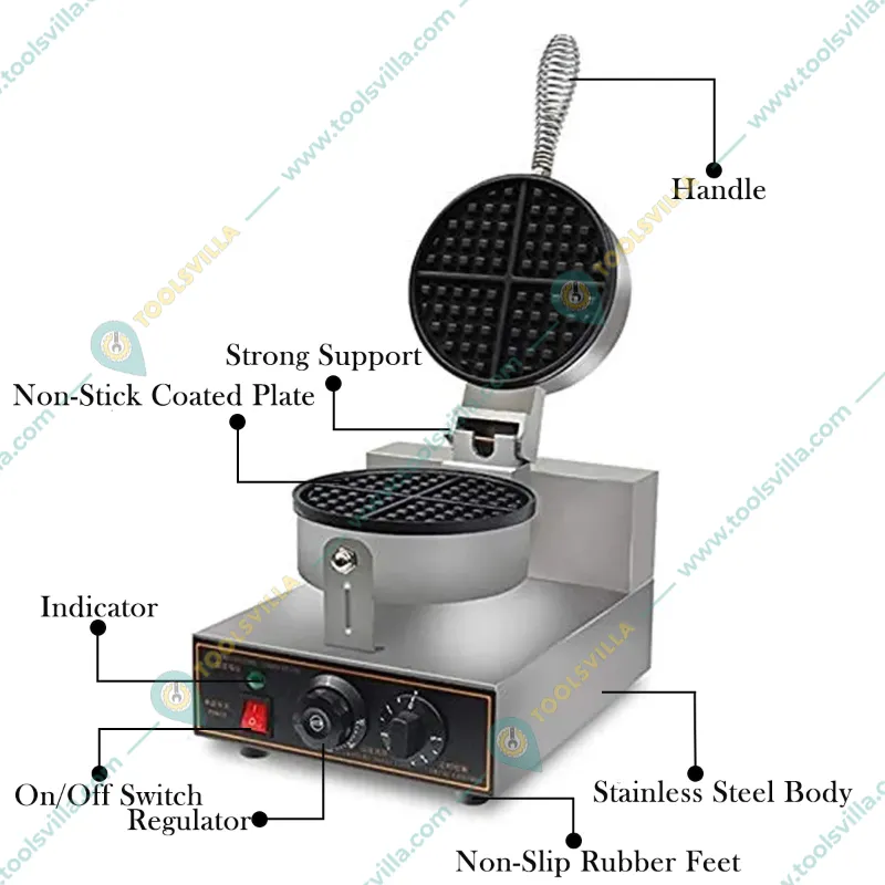 Electric Round Waffle Maker Machine for Hotel and Restaurant, 1250W