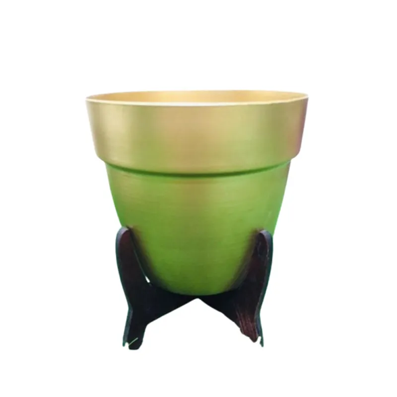 5 Inches Golden Elegant Metal Planter Pot with Wooden Stand | Used for Home Decoration Purpose