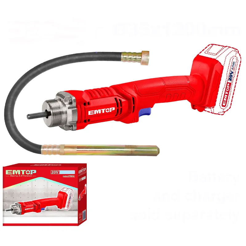 Emtop 20V Cordless Concrete Vibrator With Vibrator Poker, 2300 RPM (ECVL202301)