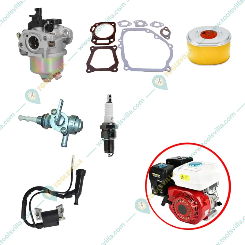 168F/170F Engine Parts Combo (Carburetor, Air Filter Paper, Spark Plug, Gasket, Fuel Control Valve, Ignition Coil)
