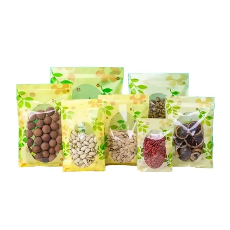 50 pcs Leaf Printed Fancy Polyester Pouches with Zipper 