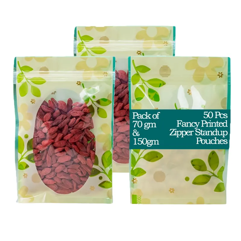 POCHEON® 50 Pcs Fancy Printed Food grade Storage Standup Standee Pouches with Zipper(Capacity-70 gm)