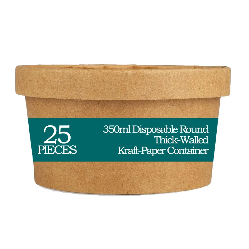 POCHEON 25 Pcs, 350ml Disposable Round Thick-Walled Kraft Paper Food Container With Lid