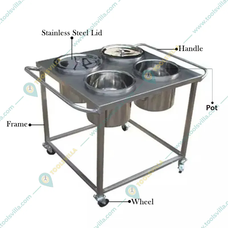 Commercial 4 Pot Stainless Steel Food Trolley