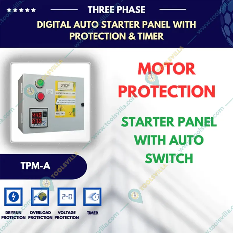Vukar 10Hp 3Ph Fully Automatic Digital DOL Starter Panel with Auto Switch, Timer, Motor Safety (TPM-A)-3 Months Warranty