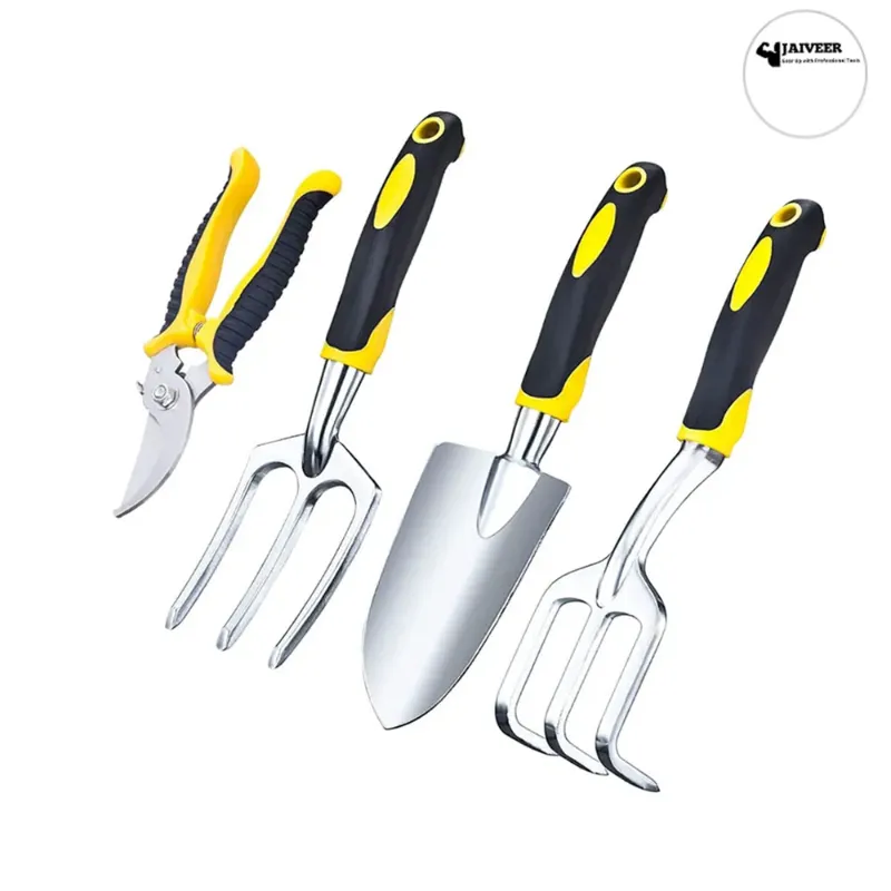 Jaiveer 4 Garden Tools Set - Hand Rake, Trowel, Garden Fork and Pruning shears | Used for Effective Gardening