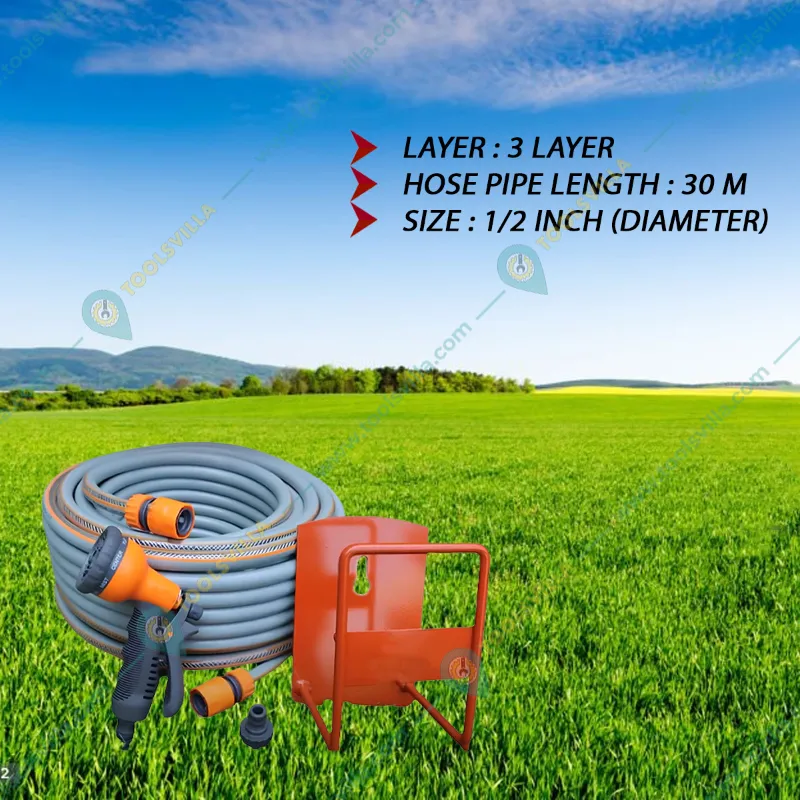 Spanco 30 m 12.5 mm Garden Hose Pipe with Connector, Adapter and Stand