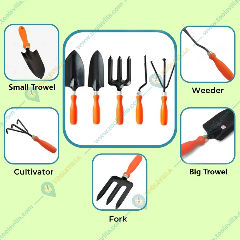 AGT Garden Tools Combo of 5pcs Trowel Set, a Khurpi and a Pair of Gardening Gloves for Effective Gardening