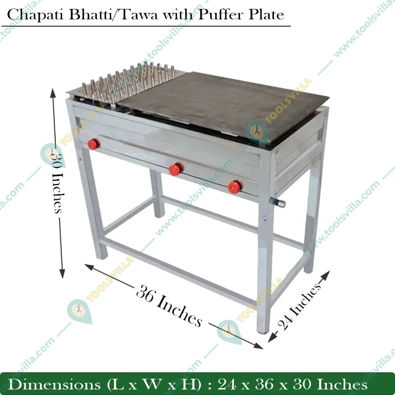  Commercial Gas Operated 24 x 36 Inch Chapati Tawa Bhatti with Puffer Plate