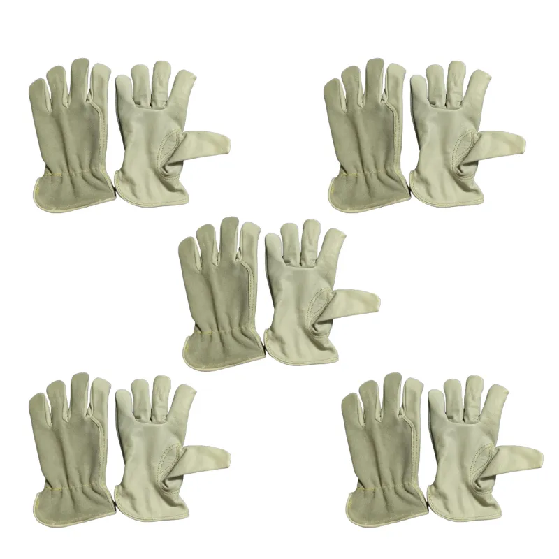 DSY Pack of 5 A-Grade 3-Tips Driver Gloves: Durable Split Leather Back, Grain Front, Cotton Lining & Kevlar Thread