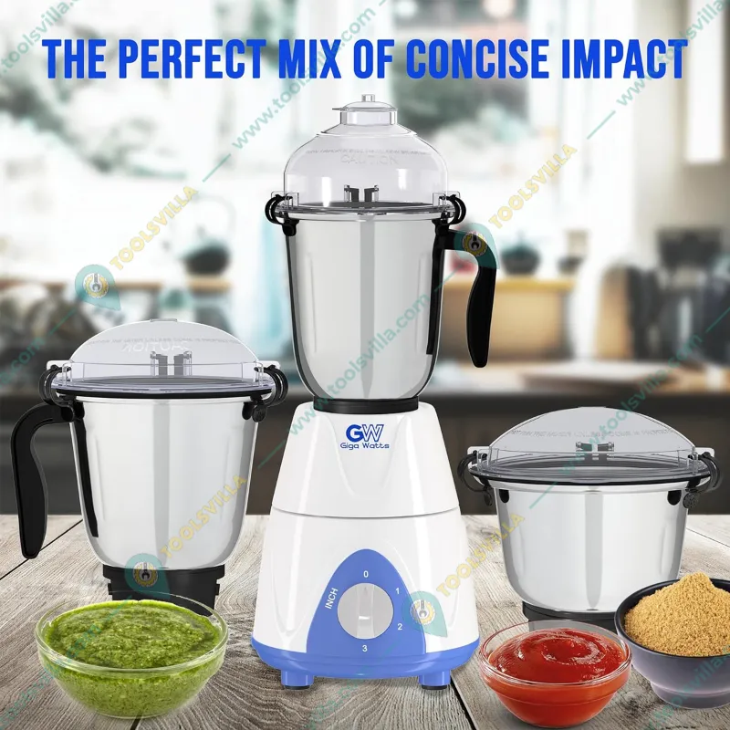 GIGAWATTS 1000W All-in-One Electric Mixy Blender, Three Stainless Steel Clip Jars with 3 Speed Control(1 Year Warranty)