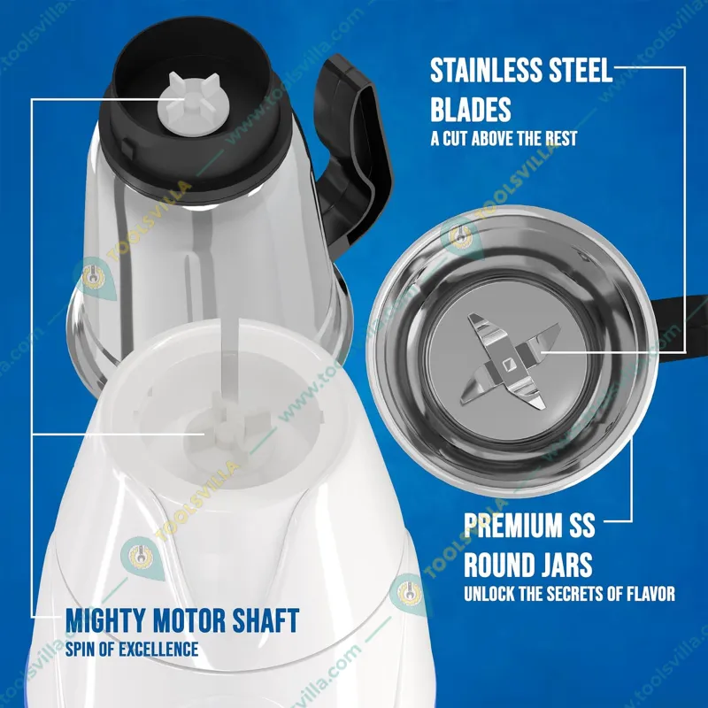 GIGAWATTS 1000W All-in-One Electric Mixy Blender, Three Stainless Steel Clip Jars with 3 Speed Control(1 Year Warranty)
