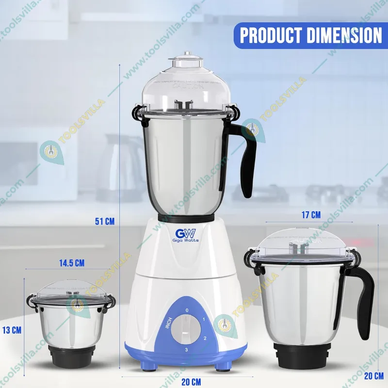 GIGAWATTS 1000W All-in-One Electric Mixy Blender, Three Stainless Steel Clip Jars with 3 Speed Control(1 Year Warranty)