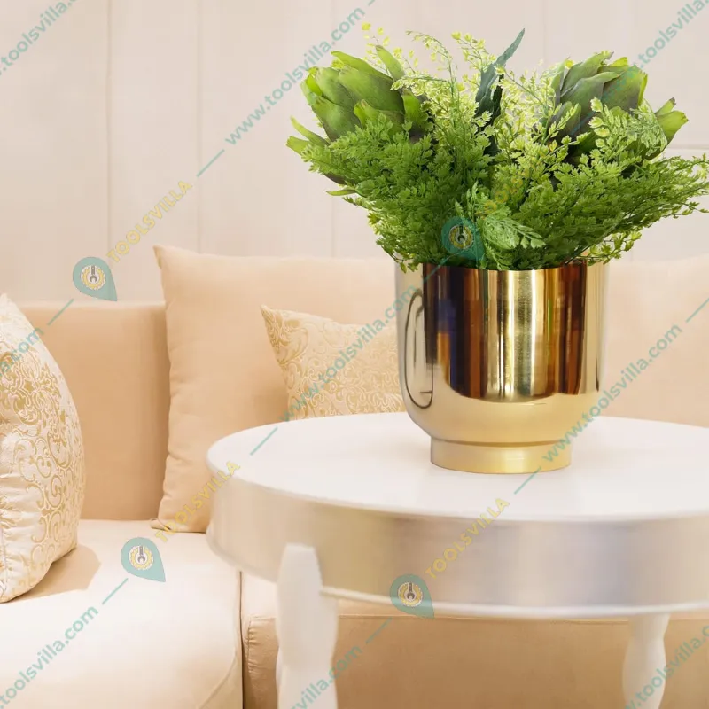 Ecofynd 2 Pcs Eva Golden Metal Plant Pots with Drainage Hole for Interior Decoration, Home Garden Decor Planter