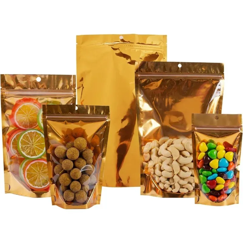POCHEON® Small 50 pcs Shinny Gold Pouches with Zipper