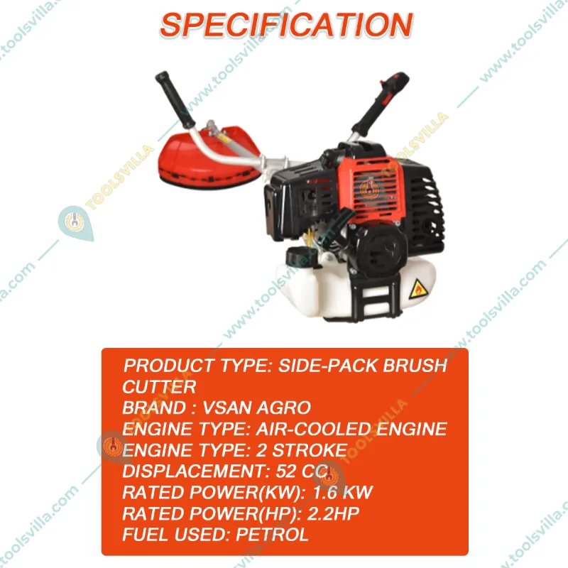 VSAN Agro 2 Stroke 52 CC Sidepack Brush Cutter, Grass Cutter, Paddy Cutter With Accessories 