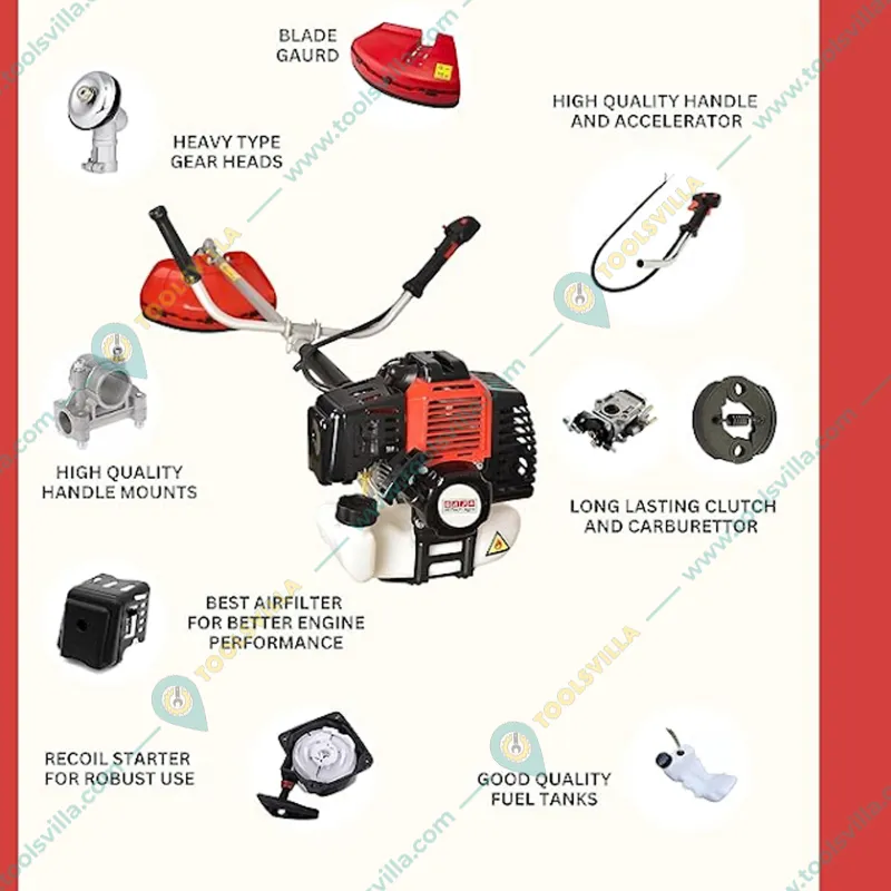 Heavy Duty 2.7HP 52cc 2 Stroke Air Cooled Brush Cutter with Free Attachments